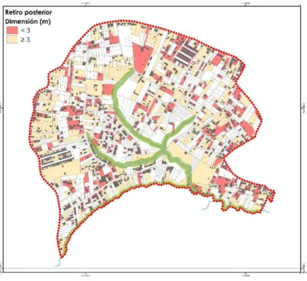 CUADRO  Nº  II.5.1.21.  Predios  con  edificación  según  dimensión  del  retiro  posterior  -  Sector Baños 