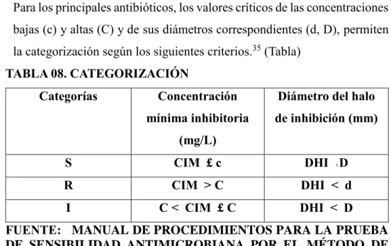 TABLA 08. CATEGORIZACIÓN 