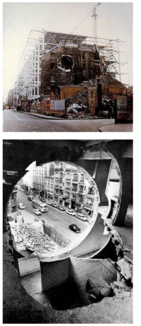 Figura 9: Conical Intersect, Paris, Francia. Gordon Matta  Clark., 1975. 