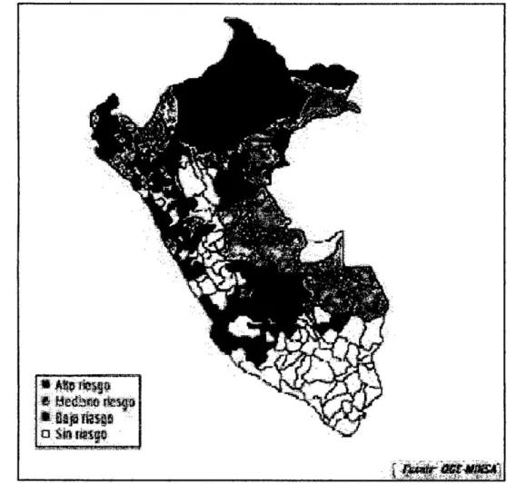 Figura 3 : Mapa de distribución de la malaria en el Perú 