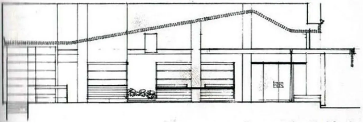 Figura 4: Sección de la futura tienda de Loewe en el local alquilado a la Sudamérica; arquitecto Javier Carvajal, mayo  1959 