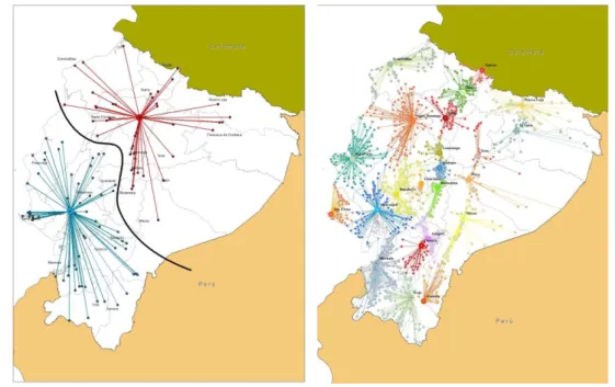 Figura 6 (izquierda): Accesibilidad a Quito y Guayaquil  Figura 7 (derecha): Accesibilidad a las capitales provinciales  Fuente 6 y 7: Elaboración propia 