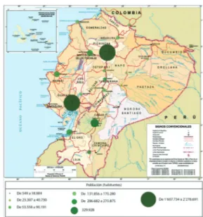 Gráfico 2. Localización y tamaño poblacional de Quito y Gua- Gua-yaquil y ciudades intermedias principales, año 2010