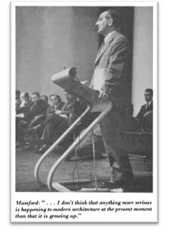 Figura 8: Lewis Mumford durante su intervención  Fuente: Barr et al., 1948, p. 19 