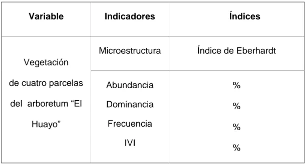 Cuadro 01: Variable, indicadores e índices. 