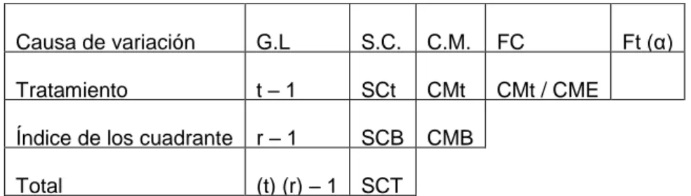 Cuadro 02.  Esquema del Análisis de Varianza (ANVA). 