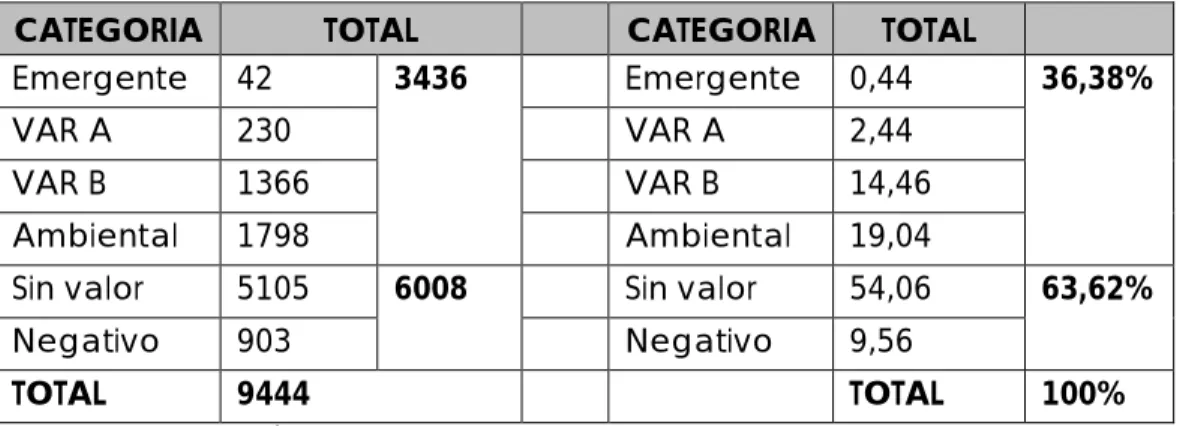 Cuadro No. 2. Total de Edificaciones por categoría 