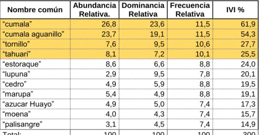Cuadro 3: Índice de valor de importancia del área de estudio. 
