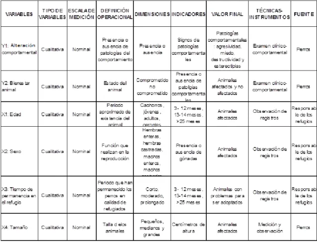 Tabla 1. Operacionalización de las variables. 