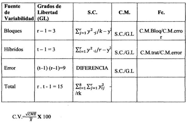 CUADRO No 02: ANALISIS DE VARIANZA A UTILIZAR 
