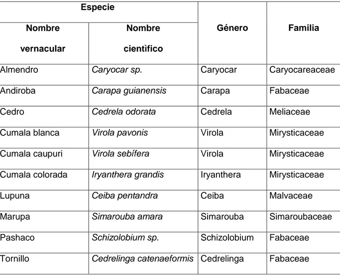 Cuadro 3. Composición de especies, géneros y familias del bosque de colina baja  