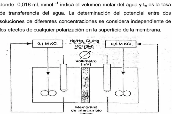 Figura 2.1  Dispositivo experimental para determinar la permselectividad  de la membrana 