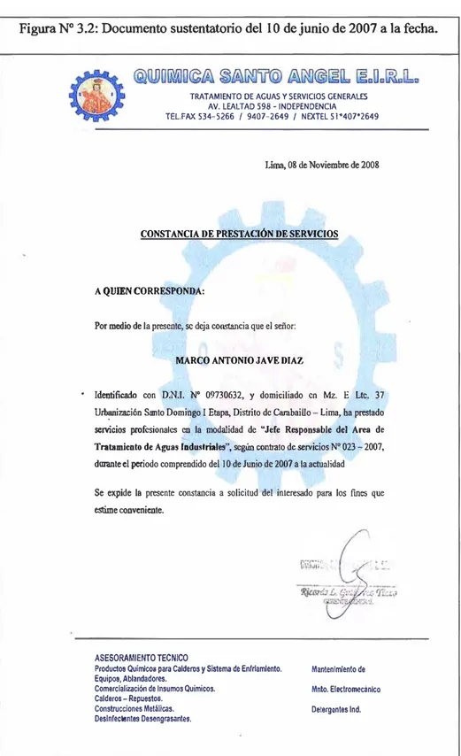 Figura N º  3.2: Documento sustentatorio del 10 de junio de 2007 a la fecha. 