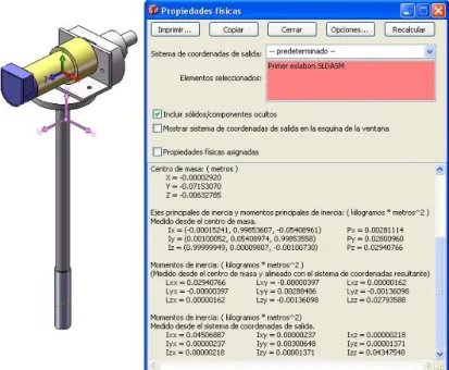 Figura 5.6: C´ alculo de inercia correspondiente al eslab´ on 1 usando Solidwork