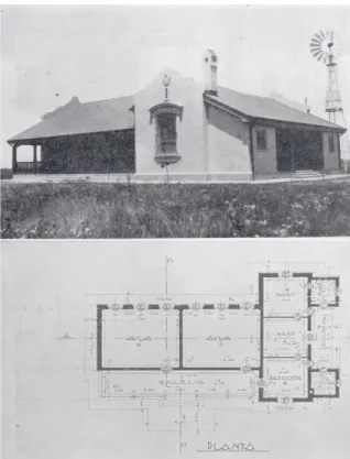 Figura 6: Escuela N° 23 de Saguier, Santa Fe Fotografía y  planta - 1934