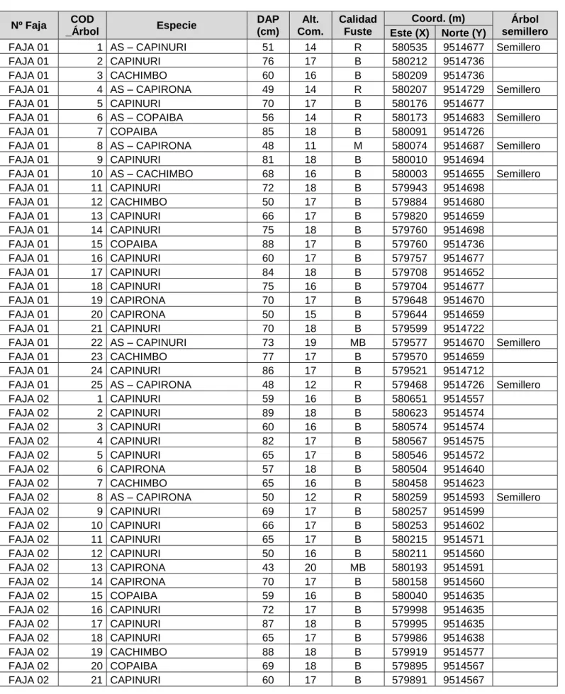 CUADRO N° 14. DATOS DE CAMPO DEL CENSO EN LA PCA1  DEL BOSQUE LOCAL &#34;MIRAFLORES&#34; 