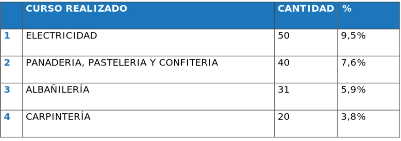 Tabla Nº 7: Cursos realizados 73
