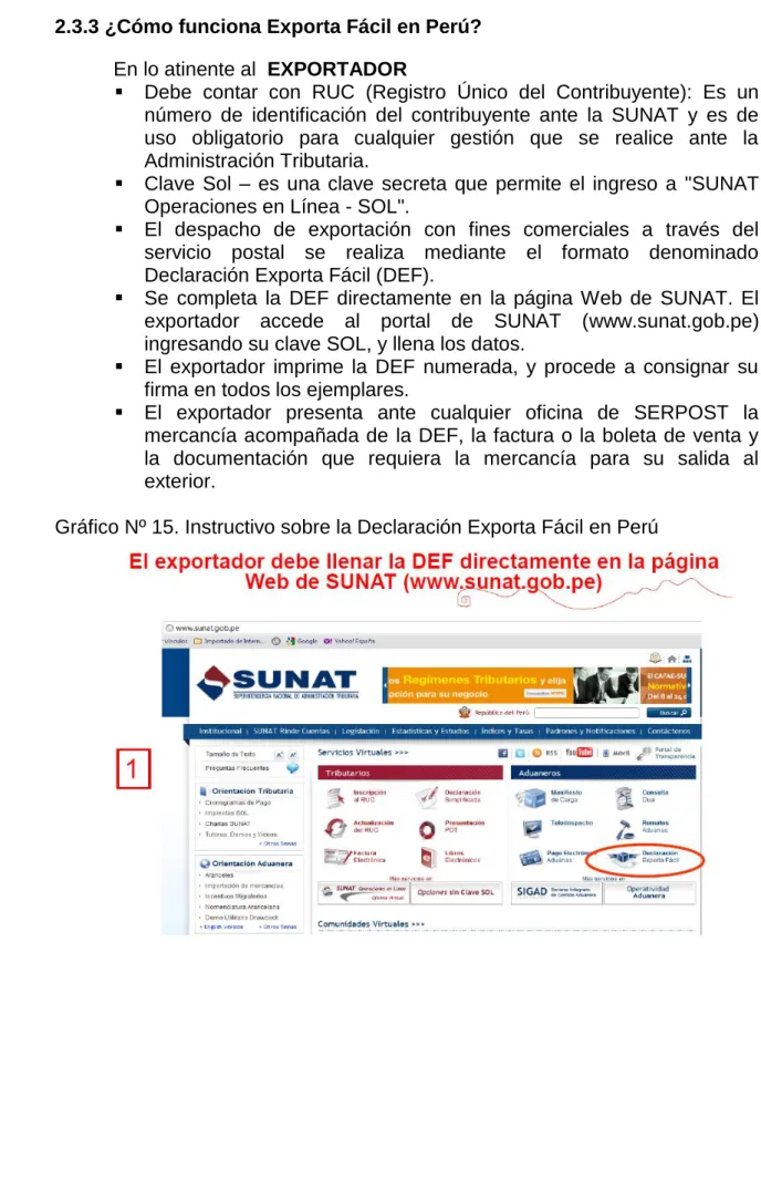 Gráfico Nº 15. Instructivo sobre la Declaración Exporta Fácil en Perú   