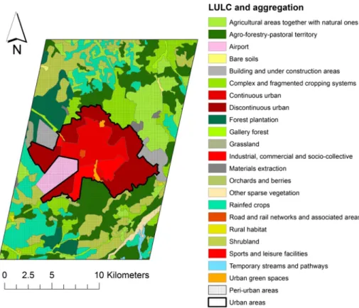 Fig. 2). Using these data and image interpretation of the degree of human intervention, twenty-two different LULC classes were initially aggregated into one urban and one  peri-urban LULC class that were the basis for the LST and NDVI analyses (Fig