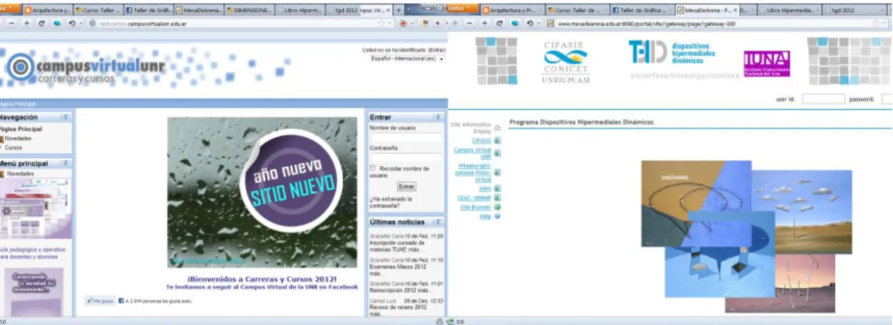 Figure 1: UNR Virtual Campus at Moodle (left) Dynamic Hypermedia Device Program at Sakai (right) 