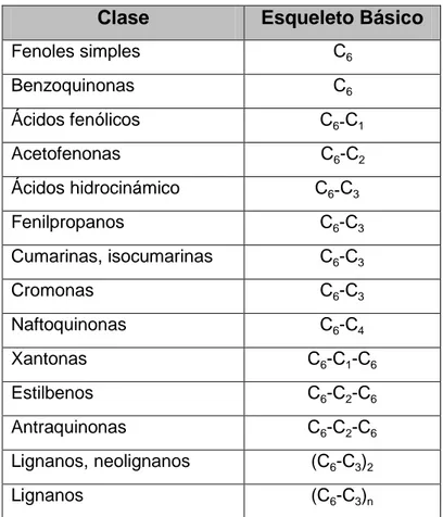 Tabla N°1: Principales grupos de polifenoles 