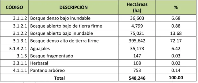 Tabla 3. Formaciones vegetales y su estado de conservación del distrito Ramón Castilla 