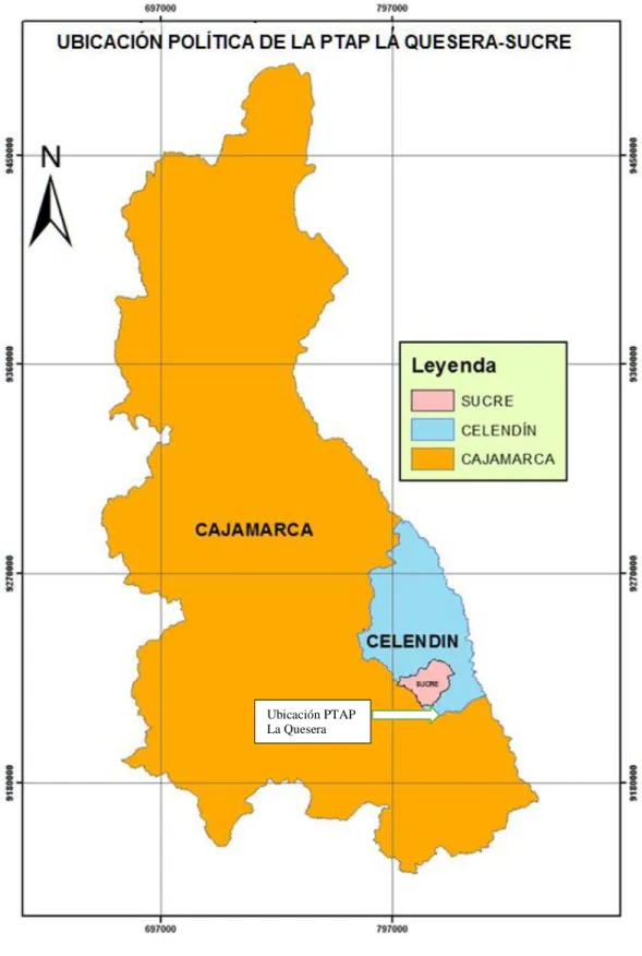 Figura 2. Mapa de ubicación de la planta de tratamiento para agua potable La Quesera  Fuente: Gobierno Regional de Cajamarca 2017 (Gorecaj.)