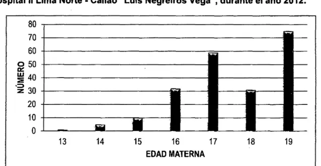 Gráfico  No  1.  Edad  en  años  de  gestantes  adolescentes  atendidas  en· el  Hospitalll Lima Norte • Callao &#34;Luis Negreiros Vega&#34;, durante el año 2012