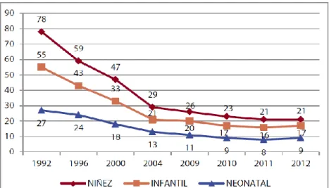 Gráfico N° 2. Evolución de la proporción de la mortalidad neonatal  ENDES 1992 al 2012 