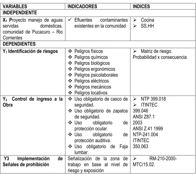 Cuadro N° 01: Operacionalización de las variables 