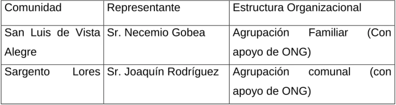 Cuadro Nº 9 Organizaciones seleccionadas 