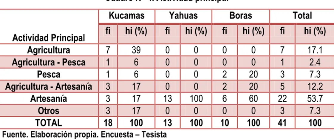 Cuadro N° 4. Actividad principal 