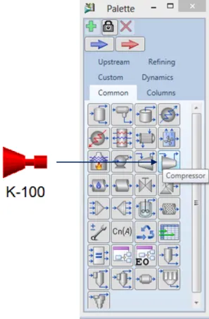 Figura 1.19. Representación del compresor en la paleta de Aspen HYSYS 8.0 