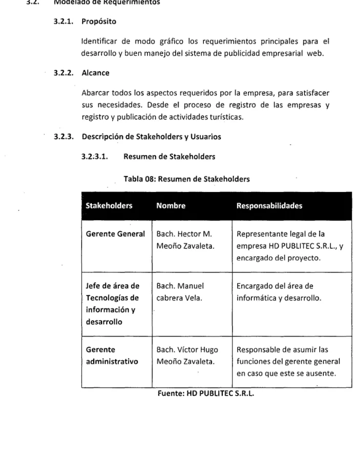 Tabla 08: Resumen de Stakeholders 