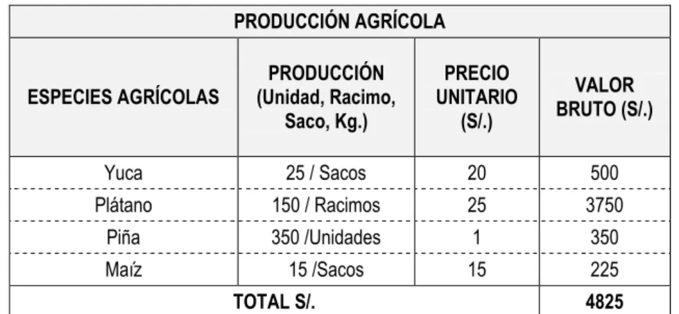 Cuadro 12: Productos agrícolas más aprovechadas en la CC.NN Boras de Brillo Nuevo  PRODUCCIÓN AGRÍCOLA 
