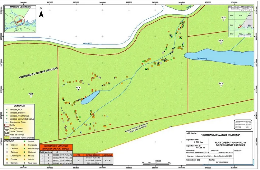 Figura 5. Mapa de ubicación del bosque de terraza baja inundable de la comunidad nativa Uranias en la cuenca del río Amazonas