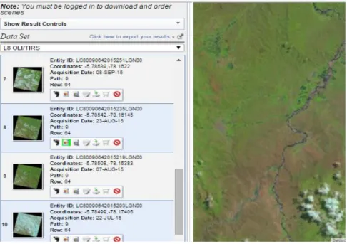 Figura 2. Imagen Landsat del área de la cuenca Amojú visualizada desde el servidor  EarthExplorer 