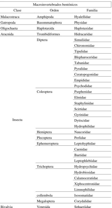 Tabla 7: Macroinvertebrados Bentónicos en el río Sendamal - Celendín 2018 