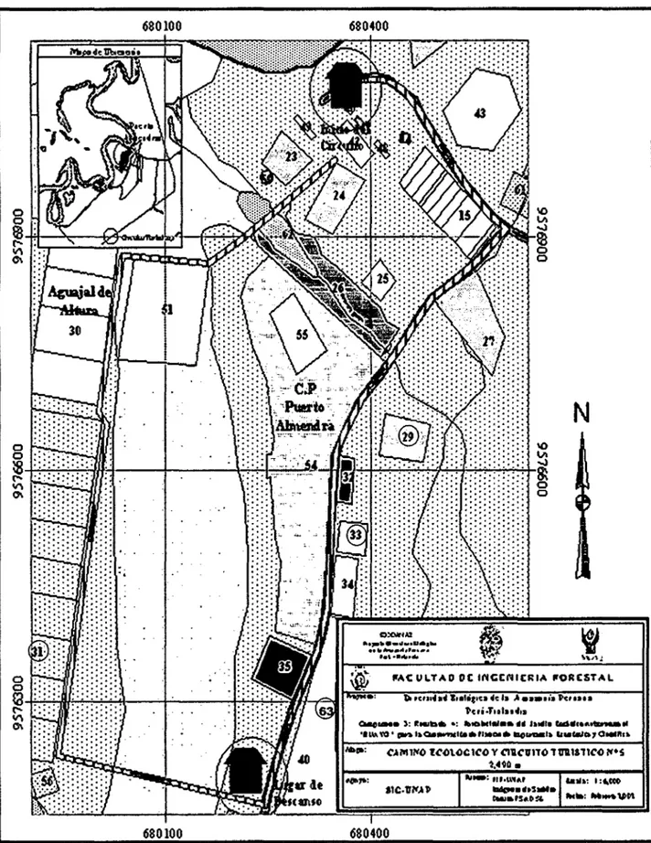 Figura 4:  Ubicación de las plantaciones  de tornillo de 6,  27, 34 y 43 años. 