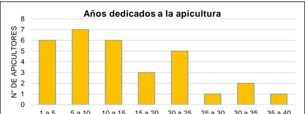 Figura 4. Años dedicados a la apicultura por parte de los productores en el distrito de  San Pablo 