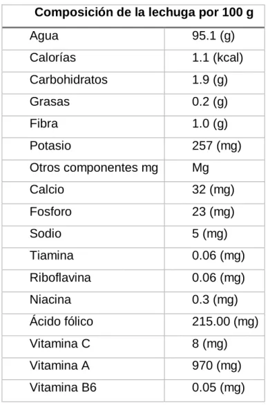 Tabla 1. Composición química de la lechuga (100 g) 