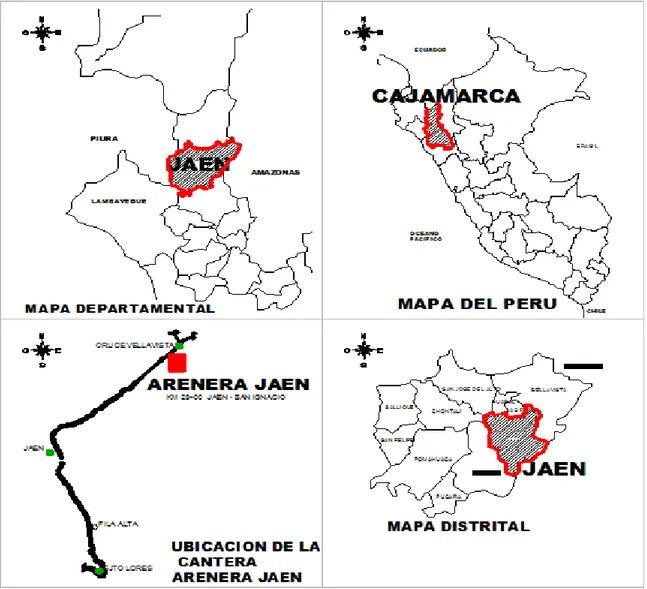 Figura 3 Ubicación y localización de la Cantera Arenera Jaén 