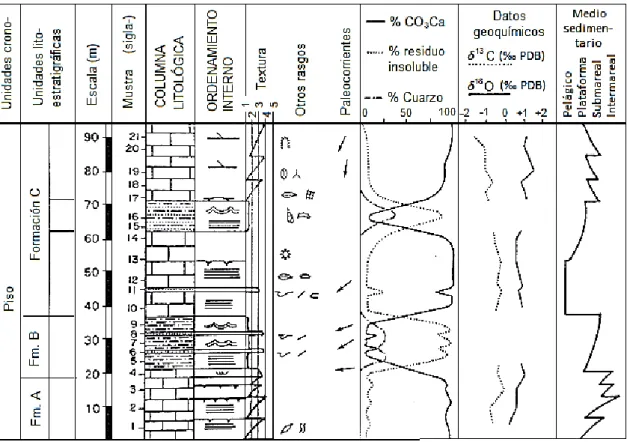 Figura 2. Ejemplo de columna estratigráfica (Vera, 1994). 