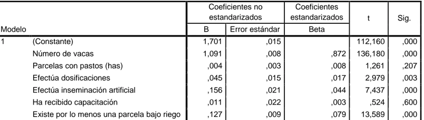 Tabla 12. Resultados de la estimación del modelo 