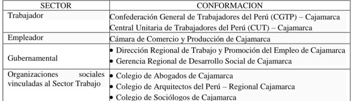 Tabla 3. Representación y Conformacion del CRTPE-Cajamarca 