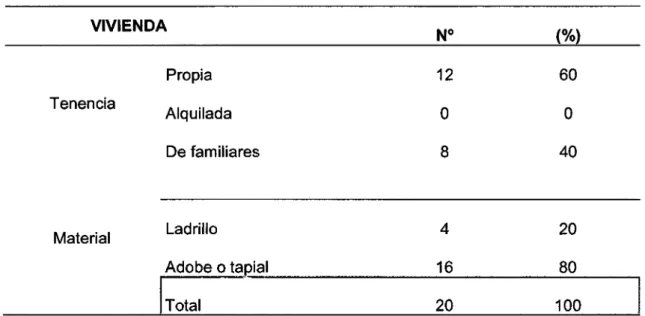 Tabla  3.  Características  de  la  vivienda  de  los  niños  menores  de  tres  años  con  anemia ferropénica