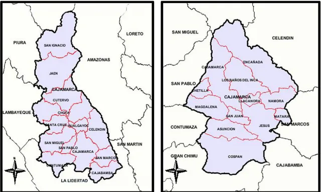 Figura 2. Mapa Departamental, Provincial y Distrital de Cajamarca. 