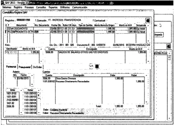 Figura  No  13.  Registro del Ingreso: Determinado y Recaudado- SIAF  Módulo Contable