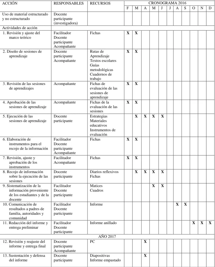 Tabla 1. Plan de acción y de evaluación 