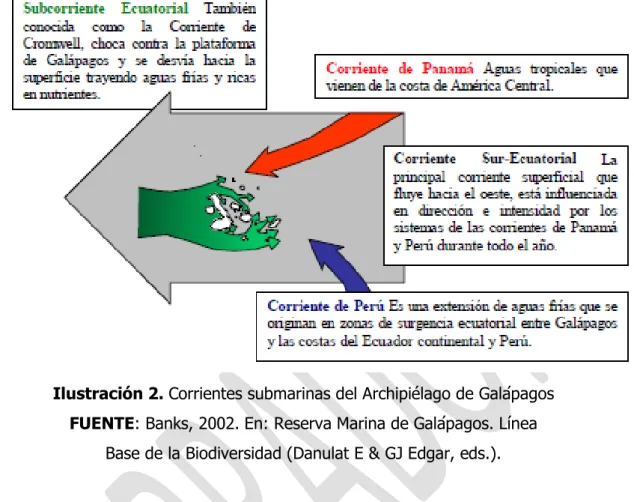 Ilustración 2. Corrientes submarinas del Archipiélago de Galápagos  FUENTE: Banks, 2002